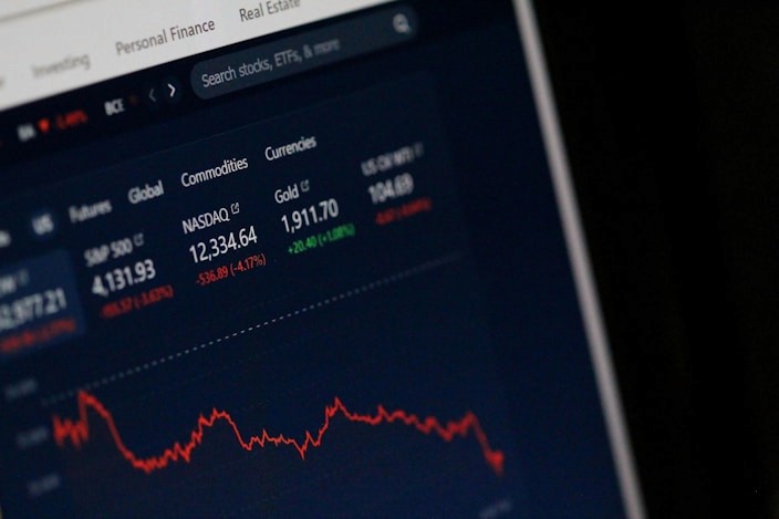 Market data and indices on a dark screen