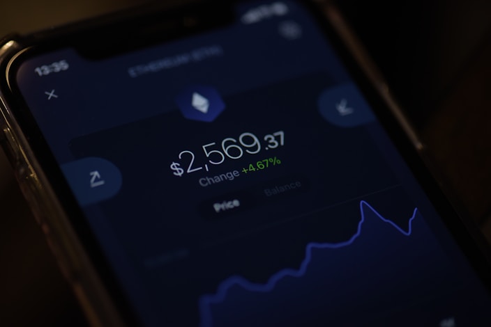 Crypto wallet balance on a smartphone in the dark